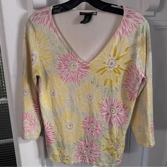 Sweaterworks Women’s Floral Beaded Silk Sweater Multi Color Sz Medium - Picture 11 of 11
